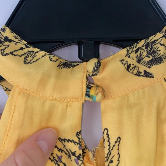 Free People Higher Love Halter Top Yellow Floral Silky Sleeveless Top - Picture 6 of 9